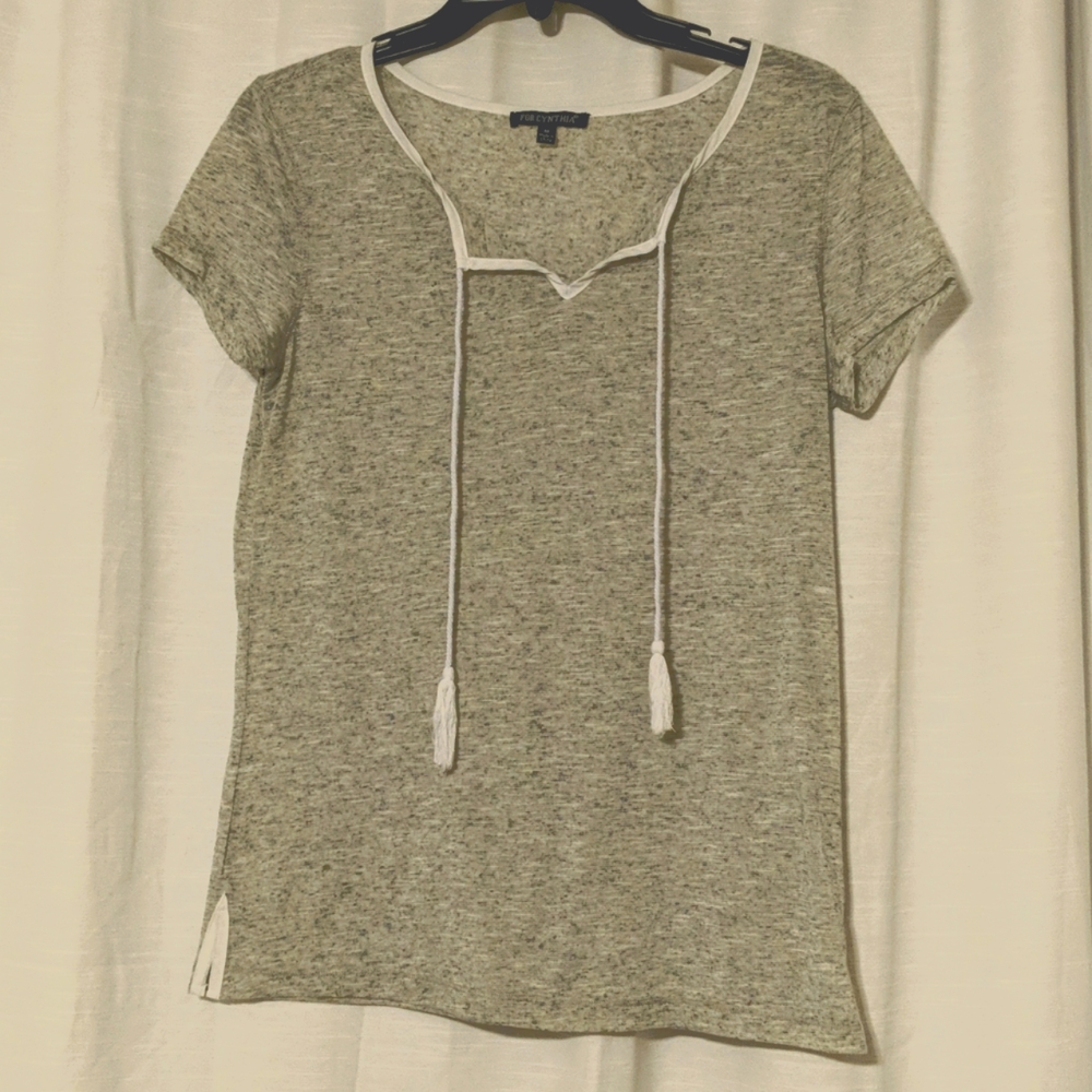 For Cynthia Medium V-Tee with Tassels, Grey/Green